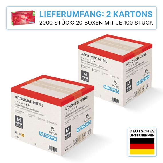 2000 Stück ARNOMED Einweghandschuhe Rot, Einmalhandschuhe M, Nitril Handschuhe Einweg, Nitrilhandschuhe puderfrei, Gummihandschuhe Einweg, Schutzhandschuhe, Handschuhe Nitril in XS, S, M, L, XL