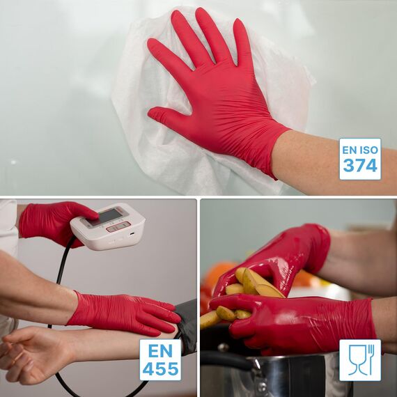 1000x ARNOMED Einweghandschuhe Rot (10x100 Stück), Einmalhandschuhe M, Nitril Handschuhe Einweg, Nitrilhandschuhe puderfrei, Gummihandschuhe Einweg, Schutzhandschuhe, Handschuhe Nitril XS, S, M, L, XL