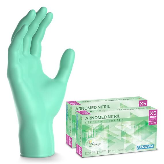 400x ARNOMED Einweghandschuhe Grün (4x100 Stk.), Einmalhandschuhe XS, Nitril Handschuhe Einweg, Nitrilhandschuhe puderfrei, Gummihandschuhe Einweg, Schutzhandschuhe, Handschuhe Nitril XS, S, M, L, XL