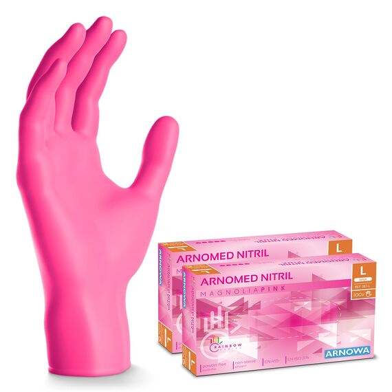 200x ARNOMED Einweghandschuhe Pink (2x100 Stück), Einmalhandschuhe L, Nitril Handschuhe Einweg, Nitrilhandschuhe puderfrei, Gummihandschuhe Einweg Schutzhandschuhe Handschuhe Nitril in XS, S, M, L