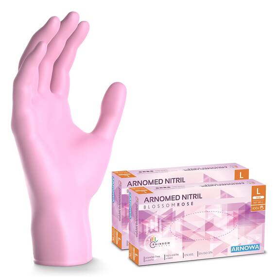 400x ARNOMED Einweghandschuhe Rosa (4x100 Stück), Einmalhandschuhe L, Nitril Handschuhe Einweg, Nitrilhandschuhe puderfrei, Gummihandschuhe Einweg, Schutzhandschuhe, Handschuhe Nitril in XS, S, M, L