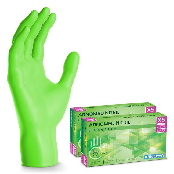 400x ARNOMED Einweghandschuhe Grün (4x100 Stück), Einmalhandschuhe XS, Nitril Handschuhe Einweg, Nitrilhandschuhe puderfrei, Gummihandschuhe Einweg, Schutzhandschuhe, Handschuhe Nitril XS, S, M, L, XL