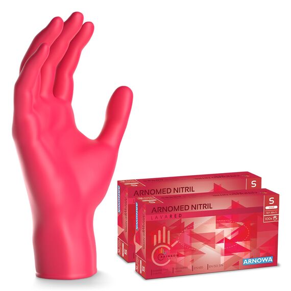 200x ARNOMED Einweghandschuhe Rot (2x100 Stück), Einmalhandschuhe S, Nitril Handschuhe Einweg, Nitrilhandschuhe puderfrei, Gummihandschuhe Einweg, Schutzhandschuhe, Handschuhe Nitril XS, S, M, L, XL