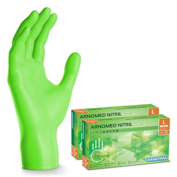 200x ARNOMED Einweghandschuhe Grün (2x100 Stück), Einmalhandschuhe L, Nitril Handschuhe Einweg, Nitrilhandschuhe puderfrei, Gummihandschuhe Einweg, Schutzhandschuhe, Handschuhe Nitril XS, S, M, L, XL