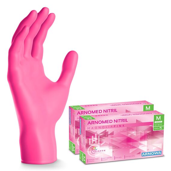 400x ARNOMED Einweghandschuhe Pink (4x100 Stück), Einmalhandschuhe M, Nitril Handschuhe Einweg, Nitrilhandschuhe puderfrei, Gummihandschuhe Einweg Schutzhandschuhe Handschuhe Nitril in XS, S, M, L, XL