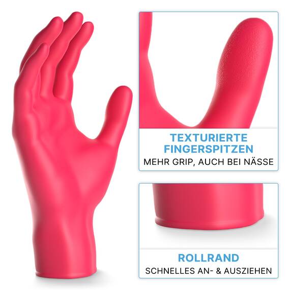 400x ARNOMED Einweghandschuhe Rot (4x100 Stück), Einmalhandschuhe XS, Nitril Handschuhe Einweg, Nitrilhandschuhe puderfrei, Gummihandschuhe Einweg, Schutzhandschuhe, Handschuhe Nitril XS, S, M, L, XL