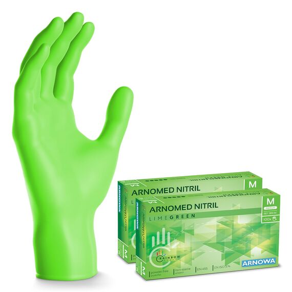 400x ARNOMED Einweghandschuhe Grün (4x100 Stück), Einmalhandschuhe M, Nitril Handschuhe Einweg, Nitrilhandschuhe puderfrei, Gummihandschuhe Einweg, Schutzhandschuhe, Handschuhe Nitril XS, S, M, L, XL