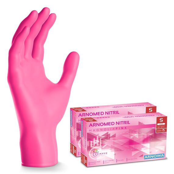 200x ARNOMED Einweghandschuhe Pink (2x100 Stück), Einmalhandschuhe S, Nitril Handschuhe Einweg, Nitrilhandschuhe puderfrei, Gummihandschuhe Einweg Schutzhandschuhe Handschuhe Nitril in XS, S, M, L
