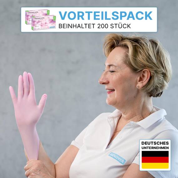 400x ARNOMED Einweghandschuhe Rosa (4x100 Stück), Einmalhandschuhe XS, Nitril Handschuhe Einweg, Nitrilhandschuhe puderfrei, Gummihandschuhe Einweg, Schutzhandschuhe, Handschuhe Nitril in XS, S, M, L