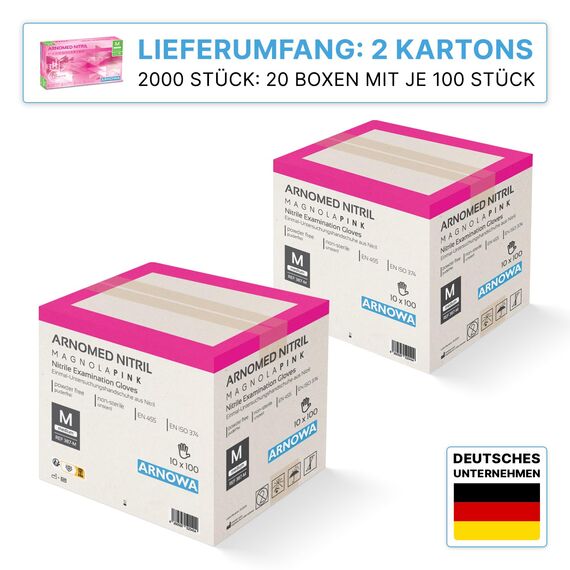 2000 Stück ARNOMED Einweghandschuhe Pink, Einmalhandschuhe M, Nitril Handschuhe, Nitrilhandschuhe puderfrei, Gummi-Handschuhe Einweg, Schutzhandschuhe, Handschuhe Nitril in XS, S, M, L, XL