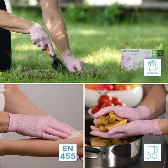 400x ARNOMED Einweghandschuhe Rosa (4x100 Stück), Einmalhandschuhe S, Nitril Handschuhe Einweg, Nitrilhandschuhe puderfrei, Gummihandschuhe Einweg, Schutzhandschuhe, Handschuhe Nitril in XS, S, M, L