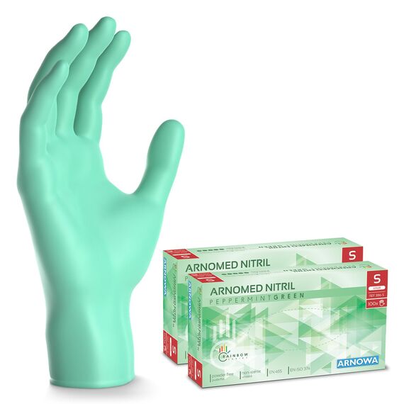 400x ARNOMED Einweghandschuhe Grün (4x100 Stk.), Einmalhandschuhe S, Nitril Handschuhe Einweg, Nitrilhandschuhe puderfrei, Gummihandschuhe Einweg, Schutzhandschuhe, Handschuhe Nitril XS, S, M, L, XL