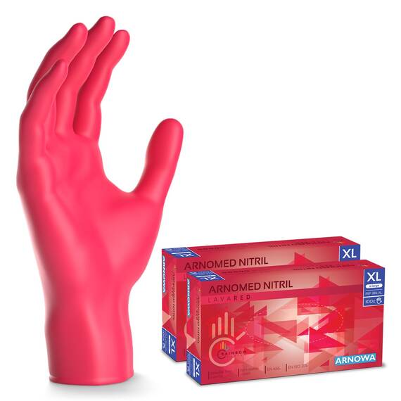 400x ARNOMED Einweghandschuhe Rot (4x100 Stück), Einmalhandschuhe XL, Nitril Handschuhe Einweg, Nitrilhandschuhe puderfrei, Gummihandschuhe Einweg, Schutzhandschuhe, Handschuhe Nitril XS, S, M, L, XL
