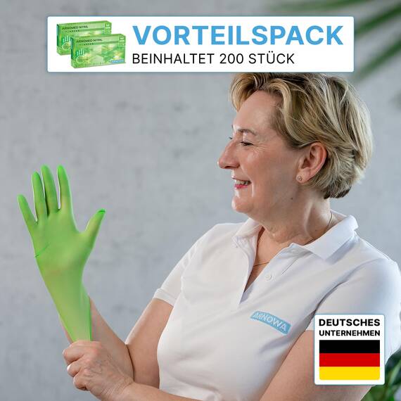 200x ARNOMED Einweghandschuhe Grün (2x100 Stück), Einmalhandschuhe XL, Nitril Handschuhe Einweg, Nitrilhandschuhe puderfrei, Gummihandschuhe Einweg, Schutzhandschuhe, Handschuhe Nitril XS, S, M, L, XL