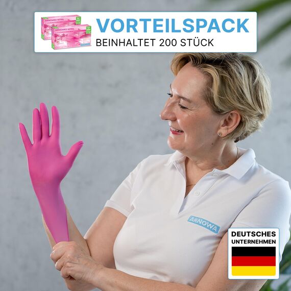 1000x ARNOMED Einweghandschuhe Pink 10x100 Stk, Einmalhandschuhe L, Nitril Handschuhe Einweg, Nitrilhandschuhe puderfrei, Gummihandschuhe Einweg Schutzhandschuhe Handschuhe Nitril in XS, S, M, L, XL