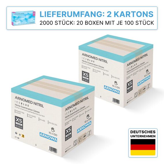 2000 Stück ARNOMED Einweghandschuhe Hellblau, Einmalhandschuhe XS, Nitril Handschuhe Einweg, Nitrilhandschuhe puderfrei, Gummihandschuhe Einweg, Schutzhandschuhe, Handschuhe Nitril in XS, S, M, L, XL