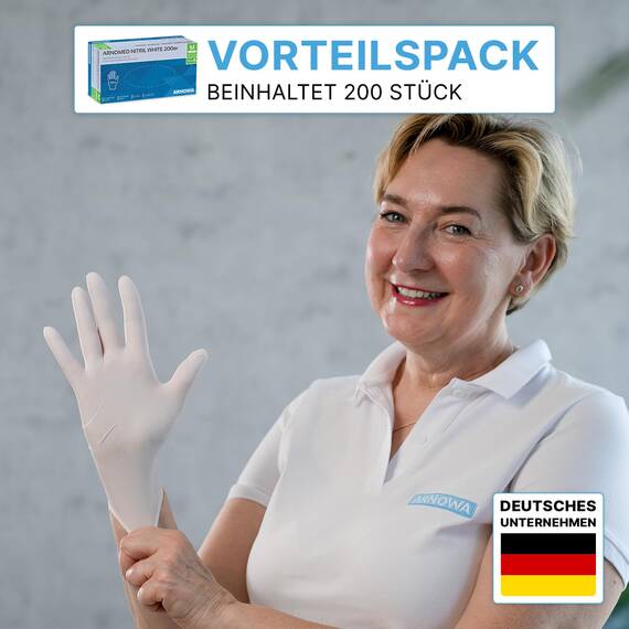 200x ARNOMED Einweghandschuhe Weiß, Einmalhandschuhe XL, Handschuhe Einweg, Gummihandschuhe puderfrei, latexfreie Nitrilhandschuhe in S, M, L & XL, Putzhandschuhe, Koch-/Küchen-Handschuhe