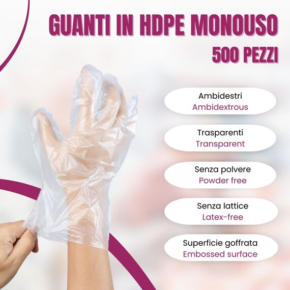 Bottari Einweghandschuhe aus puderfreiem HDPE, 500 Stück, strapazierfähig für Reinigung, Lebensmittel, Gartenarbeit, Basteln und Zuhause