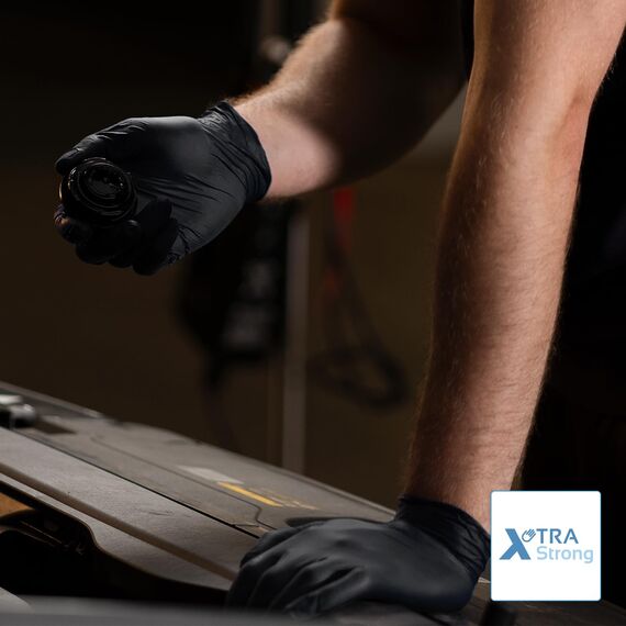 ARNOMED Einweghandschuhe Schwarz Extra Stark, Einmalhandschuhe XL, 50% dickere Nitrilhandschuhe, 100 Stk./Box, Handschuhe Einweg puderfrei, latexfreie Gummihandschuhe, Einweghandschuhe in S, M, L & XL