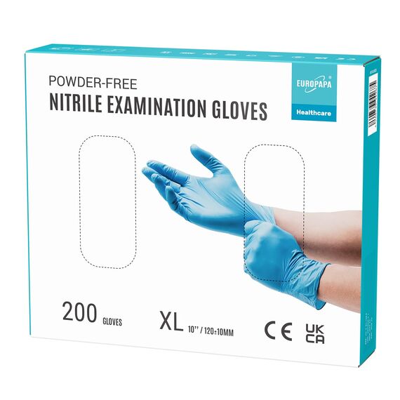 EUROPAPA® 200x Einweghandschuhe Nitrilhandschuhe puderfrei Untersuchungshandschuhe EN455 EN374 latexfrei Einmalhandschuhe Handschuhe in Gr. S, M, L & XL verfügbar (XL, Blau)
