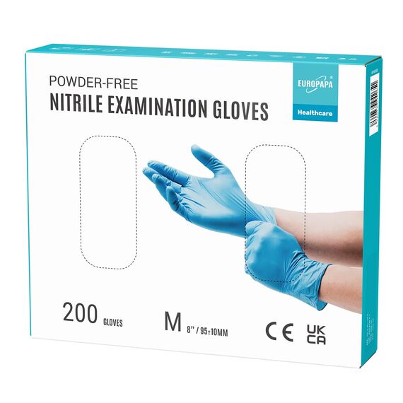 EUROPAPA® 200x Einweghandschuhe Nitrilhandschuhe puderfrei Untersuchungshandschuhe EN455 EN374 latexfrei Einmalhandschuhe Handschuhe in Gr. S, M, L & XL verfügbar (M, Blau)