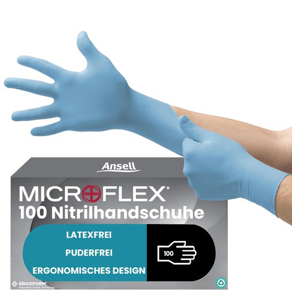 Ansell Microflex 92-134 Latexfreie Einweghandschuhe, Nitrilhandschuhe Puderfrei, Handschuhe Lebensmittelecht Blau, Untersuchungshandschuhe, Einmalhandschuhe M (100 Stück)