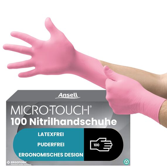 Ansell Micro-Touch Nitrafree Latexfreie Einweghandschuhe, Nitrilhandschuhe Puderfrei, Einmalhandschuhe Rosa, Untersuchungshandschuhe, Op Handschuhe L (100 Stück)