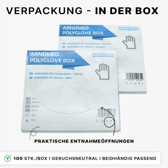 100x ARNOMED® PE, Einmalhandschuhe Einweg, Plastik Einweghandschuhe für Damen & Herren, Plastikhandschuhe zum Haare färben, Dieselhandschuhe, Bäckerhandschuhe, Lebensmittelhandschuhe
