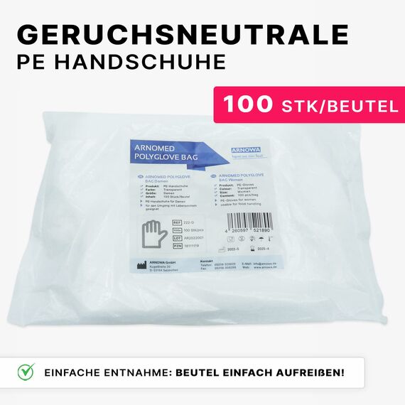 100x ARNOMED® PE, Einmalhandschuhe Einweg, Plastik Einweghandschuhe für Damen & Herren, Plastikhandschuhe zum Haare färben, Dieselhandschuhe, Bäckerhandschuhe, Lebensmittelhandschuhe
