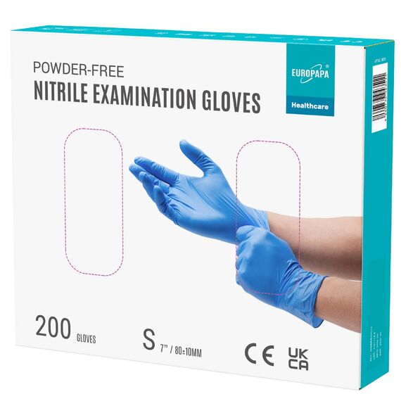 EUROPAPA® 200x Einweghandschuhe Nitrilhandschuhe puderfrei Untersuchungshandschuhe EN455 EN374 latexfrei Einmalhandschuhe Handschuhe in Gr. S, M, L & XL verfügbar (S, Ocean Blau)