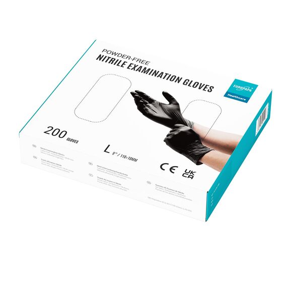 EUROPAPA® 200x Einweghandschuhe Nitrilhandschuhe puderfrei Untersuchungshandschuhe EN455 EN374 latexfrei Einmalhandschuhe Handschuhe in Gr. S, M, L & XL verfügbar (L, Schwarz)