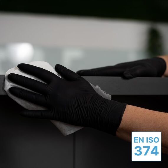 ARNOMED Einweghandschuhe Schwarz Extra Stark, Einmalhandschuhe XL, 50% dickere Nitrilhandschuhe, 100 Stk./Box, Handschuhe Einweg puderfrei, latexfreie Gummihandschuhe, Einweghandschuhe in S, M, L & XL