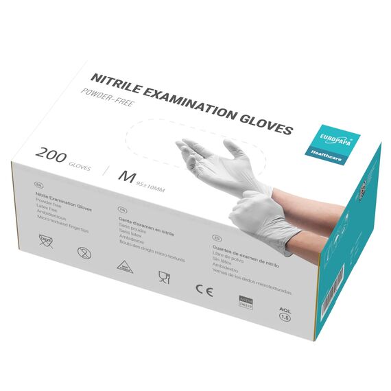 EUROPAPA® 200x Einweghandschuhe Nitrilhandschuhe puderfrei Untersuchungshandschuhe EN455 EN374 latexfrei Einmalhandschuhe Handschuhe in Gr. S, M, L & XL verfügbar (M, Weiß)