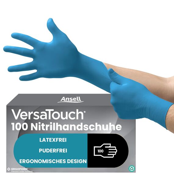 Ansell VersaTouch 92-465 Latexfreie Einmalhandschuhe, Nitrilhandschuhe Puderfrei, Einweghandschuhe Blau, Chemikalien-Schutzhandschuhe, Einweghandschuhe XL (100 Stück)