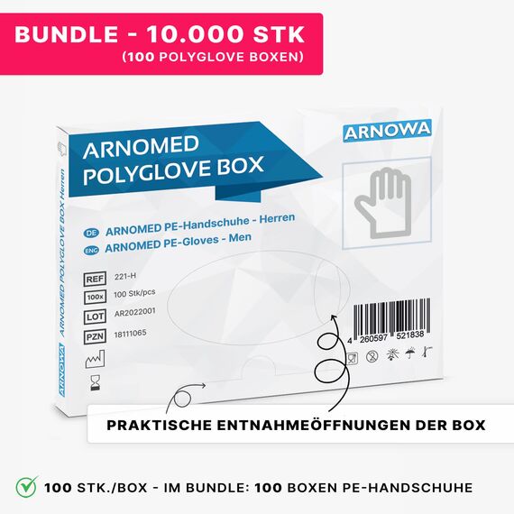 10000x ARNOMED® PE, Einmalhandschuhe Einweg, Plastik Einweghandschuhe für Damen & Herren, Plastikhandschuhe zum Haare färben, Dieselhandschuhe, Bäckerhandschuhe, Lebensmittelhandschuhe