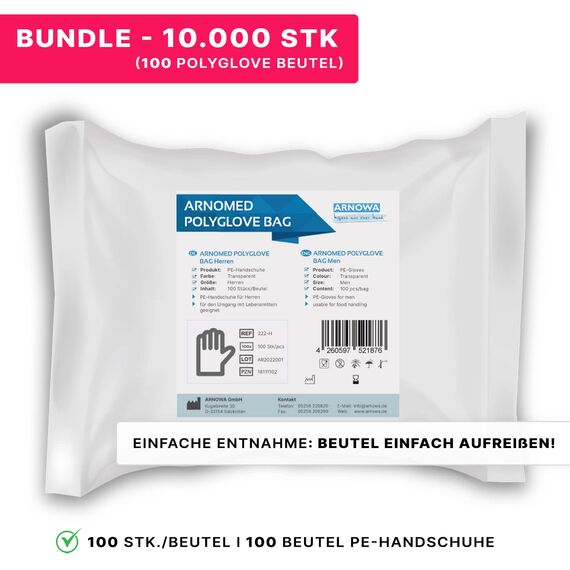10000x ARNOMED® PE, Einmalhandschuhe Einweg, Plastik Einweghandschuhe für Damen & Herren, Plastikhandschuhe zum Haare färben, Dieselhandschuhe, Bäckerhandschuhe, Lebensmittelhandschuhe