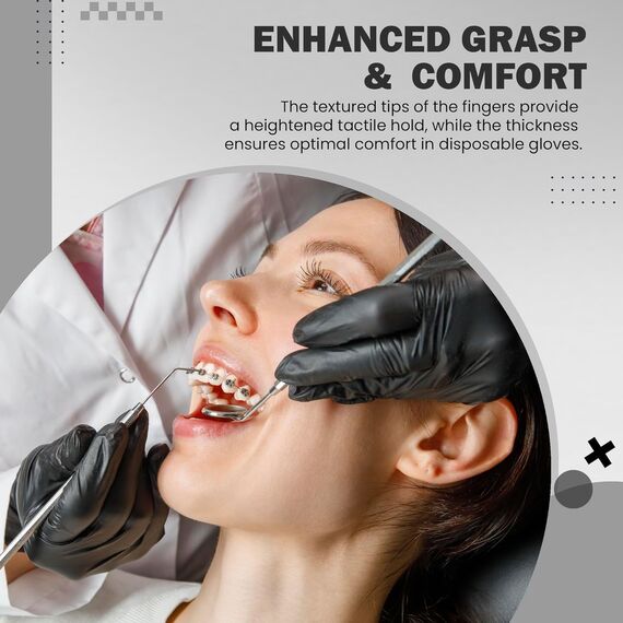 The Real Touch Einweghandschuhe, Schwarze Nitrilhandschuhe - 100 Stück Handschuhe, Handschuhe Einweg, Einmalhandschuhe für Küche, Reinigung, und Medizin