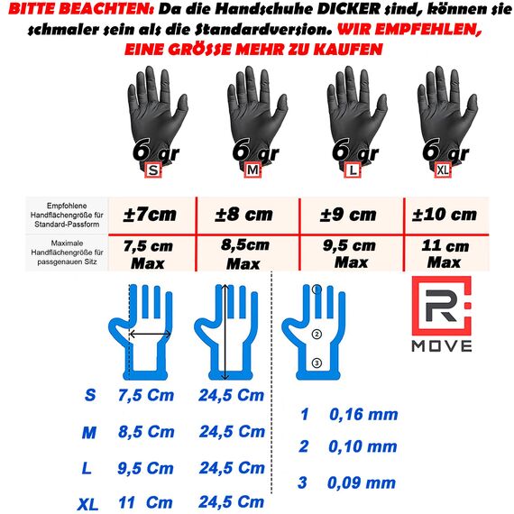 R MOVE 100 Einweghandschuhe Schwarz L, Nitrilhandschuhe EXTRA BESTÄNDIG Einmalhandschuhe +60% Dicke 6gr puderfrei und latexfrei gummihandschuhe für Mechaniker Tätowierer Kosmetiker handschuhe einweg