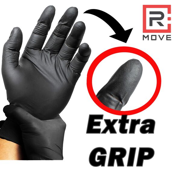 R MOVE 100 Einweghandschuhe Schwarz L, Nitrilhandschuhe EXTRA BESTÄNDIG Einmalhandschuhe +60% Dicke 6gr puderfrei und latexfrei gummihandschuhe für Mechaniker Tätowierer Kosmetiker handschuhe einweg