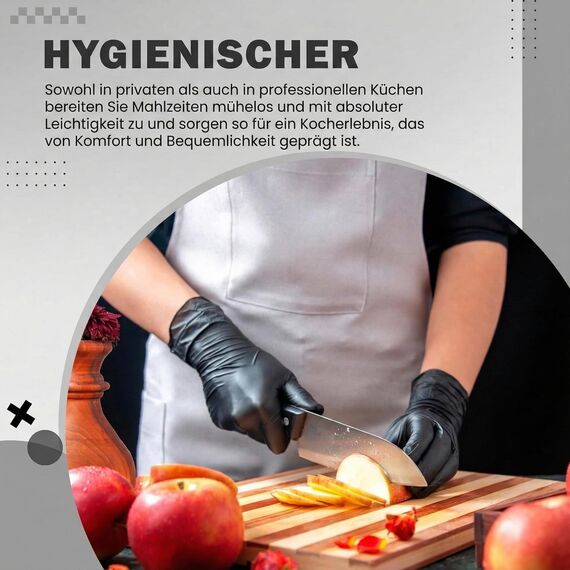 The Real Touch Einweghandschuhe, Schwarze Nitrilhandschuhe - 100 Stück Handschuhe, Puderfrei & Latexfrei Handschuhe Einweg, Einmalhandschuhe für Küche, Reinigung, und Medizin