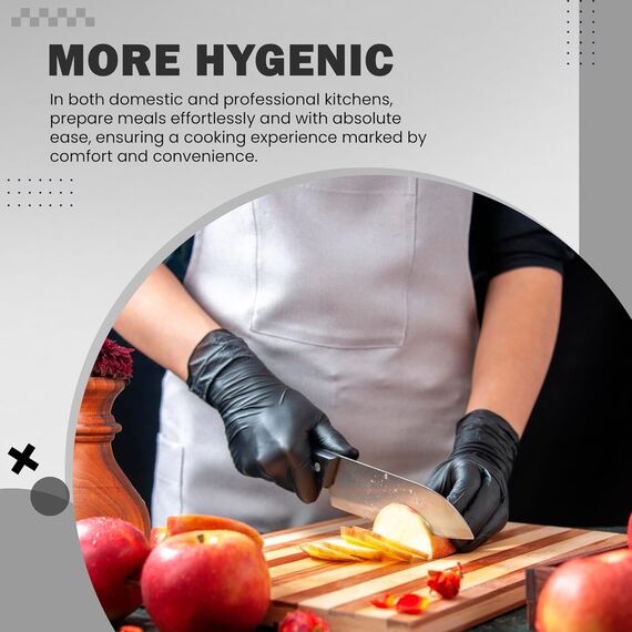 The Real Touch Einweghandschuhe, Schwarze Nitrilhandschuhe - 100 Stück Handschuhe, Handschuhe Einweg, Einmalhandschuhe für Küche, Reinigung, und Medizin