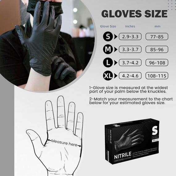 The Real Touch Einweghandschuhe, Schwarze Nitrilhandschuhe - 100 Stück Handschuhe, Handschuhe Einweg, Einmalhandschuhe für Küche, Reinigung, und Medizin