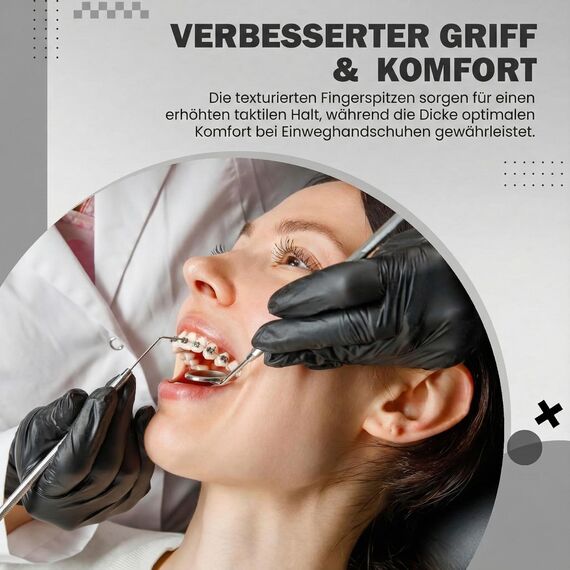 The Real Touch Einweghandschuhe, Schwarze Nitrilhandschuhe - 100 Stück Handschuhe, Puderfrei & Latexfrei Handschuhe Einweg, Einmalhandschuhe für Küche, Reinigung, und Medizin