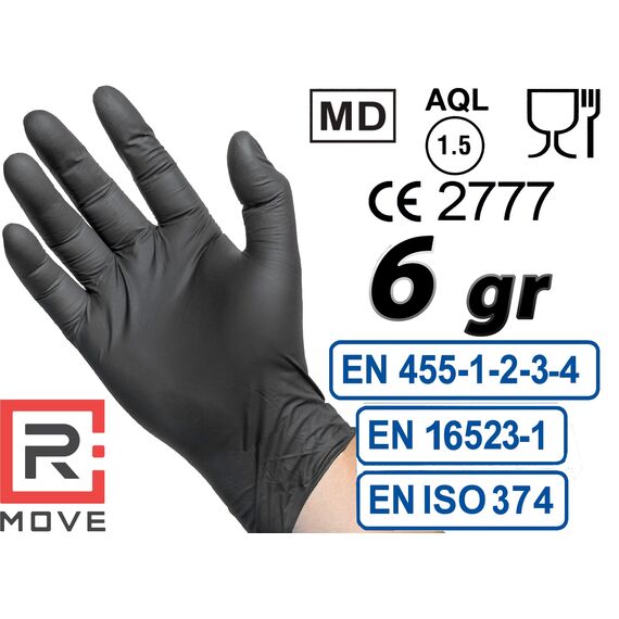 R MOVE 100 Einweghandschuhe Schwarz M, Nitrilhandschuhe EXTRA BESTÄNDIG Einmalhandschuhe +60% Dicke 6g puderfrei, latexfrei gummihandschuhe für Mechaniker Tätowierer Kosmetiker handschuhe einweg (M)