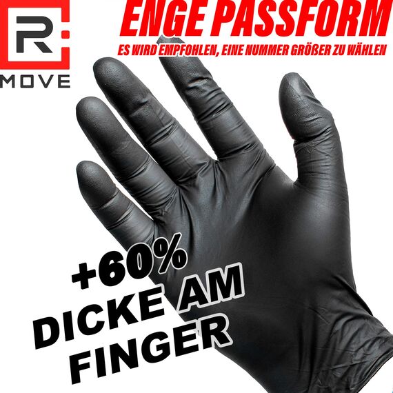 R MOVE 100 Einweghandschuhe Schwarz XL, Nitrilhandschuhe EXTRA BESTÄNDIG, einmalhandschuhe +60% Dicke, 6 gr, puderfrei & latexfrei, handschuhe einweg für Mechaniker, Tätowierer, Kosmetikerinnen (XL)
