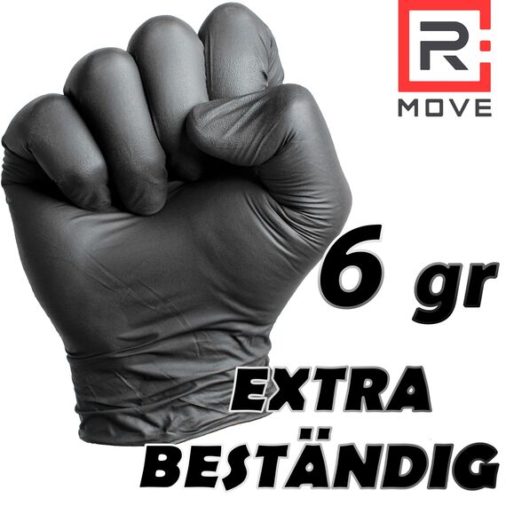 R MOVE 100 Einweghandschuhe Schwarz M, Nitrilhandschuhe EXTRA BESTÄNDIG Einmalhandschuhe +60% Dicke 6g puderfrei, latexfrei gummihandschuhe für Mechaniker Tätowierer Kosmetiker handschuhe einweg (M)