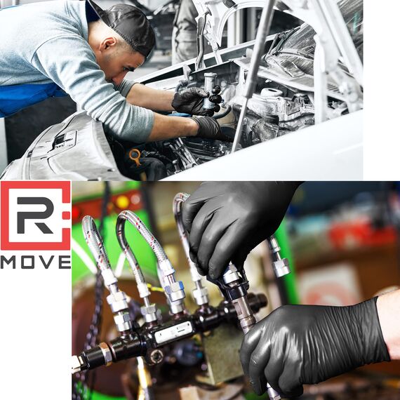 R MOVE 100 Einweghandschuhe Schwarz XL, Nitrilhandschuhe EXTRA BESTÄNDIG, einmalhandschuhe +60% Dicke, 6 gr, puderfrei & latexfrei, handschuhe einweg für Mechaniker, Tätowierer, Kosmetikerinnen (XL)