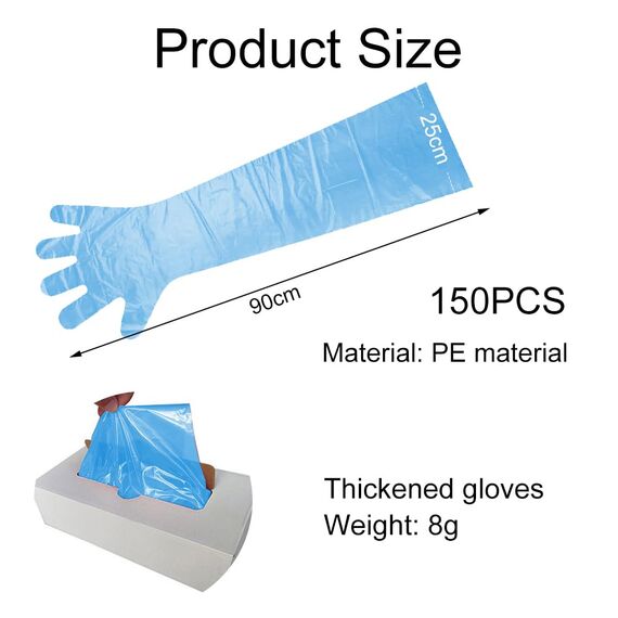 Bavooty Langarm Veterinär Handschuh,Veterinär-Handschuhe,Dehnbare Einweghandschuhe,Für Vieh,Einweg Weichplastikfolie Handschuhe,Extra Lange 90 cm,blau,150pcs (Blau, 150)