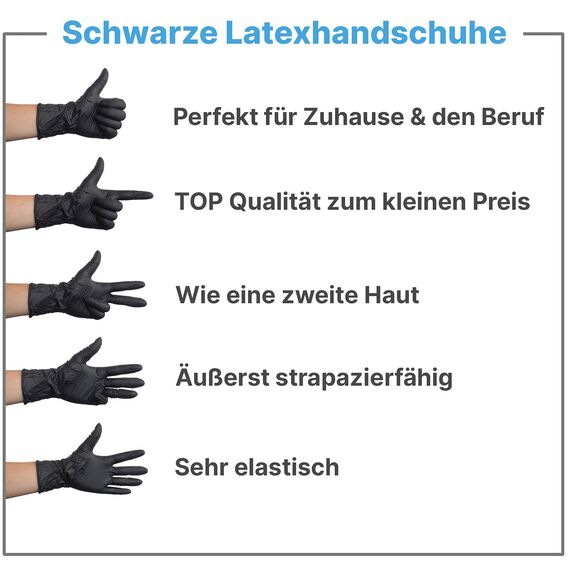 Einweghandschuhe Schwarz Latex, Einmalhandschuhe S, 100 Stück, puderfrei, Handschuhe Einweg, Latexhandschuhe Schwarz, in Größe S, M, L & XL verfügbar