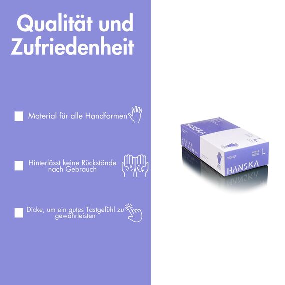HANSKA 100 violette Nitril-Einweghandschuhe – puderfrei – Einweg – beidhändig – nicht steril – Gummibasis – geeignet für medizinische Bereiche, Handhabung von Lebensmitteln (100, S)